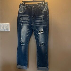 YMI Women's Boyfriend Jeans - Distressed Blue